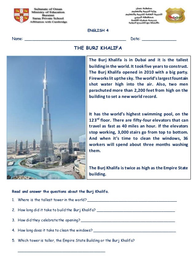 🏆 Information about burj khalifa in english. [طلب] paragraph about BURJ
