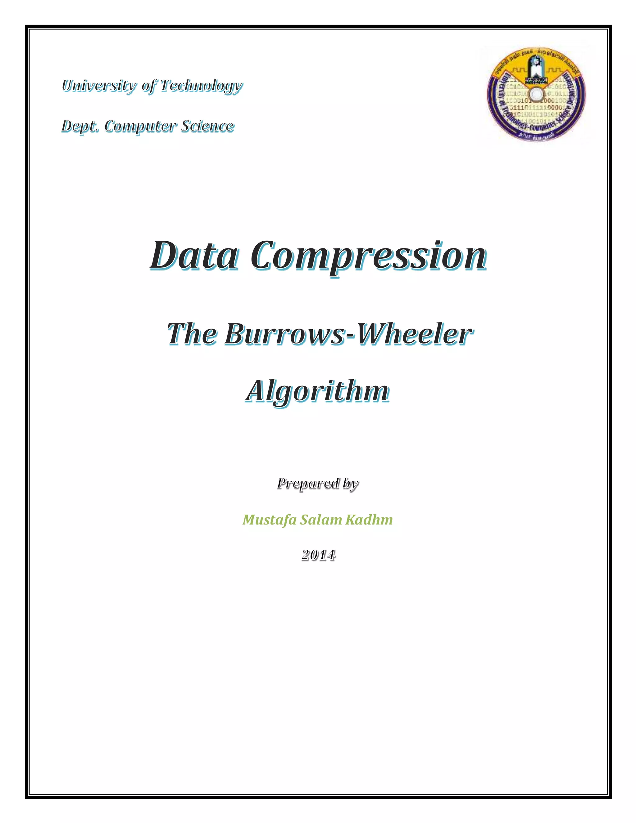 The Burrows-Wheeler Algorithm | PDF