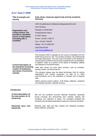 Safe Work Case Study The business case for safety and health at work | PDF