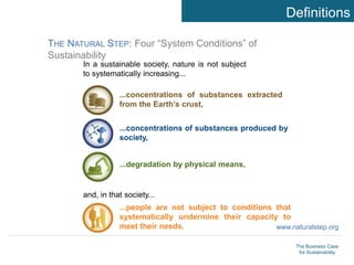 The Business Case
for Sustainability
Definitions
www.naturalstep.org
...concentrations of substances extracted
from the Ea...