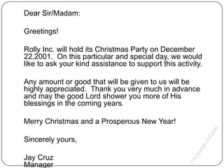 Christmas party solicitation letter deals