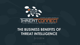 1© Cyber Squared Inc. 2014
THE BUSINESS BENEFITS OF
THREAT INTELLIGENCE
3-12-2014
 