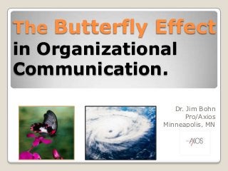 The Butterfly Effect
in Organizational
Communication.
Dr. Jim Bohn
Pro/Axios
Minneapolis, MN
 