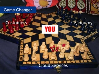 Game Changer


Customers                       Economy
                 YOU




               Cloud Services
 