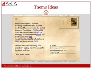Theme Ideas
Australian School Library Association Inc.
33
 
