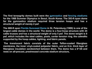 Fuller’s tensegrity dome
Spatial open tensegrity
structures
 