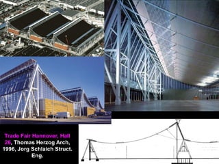 Trade Fair Hannover, Hall
26, Thomas Herzog Arch,
1996, Jorg Schlaich Struct.
Eng.
 