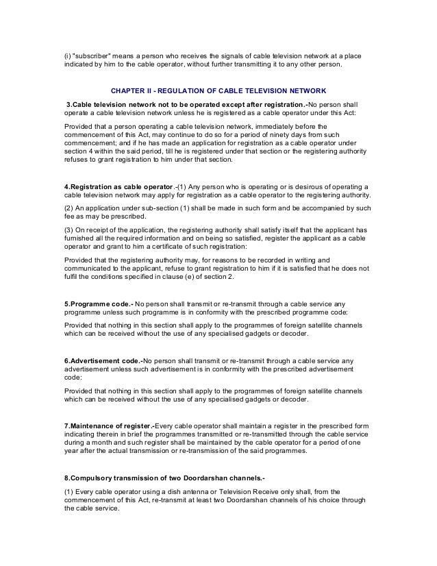 The cable television networks regulation) act, 1995