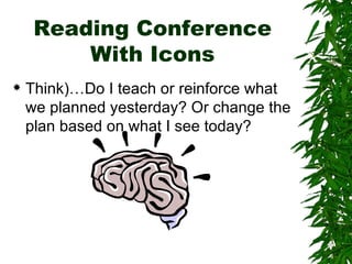 Reading Conference With Icons Think)…Do I teach or reinforce what we planned yesterday? Or change the plan based on what I see today? 