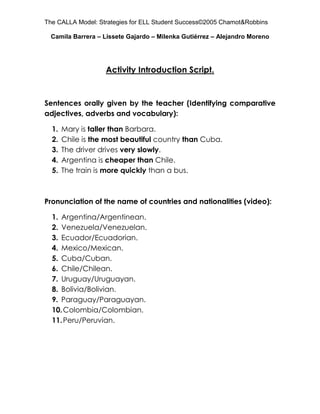 Calla Model Examples The calla model | DOCX