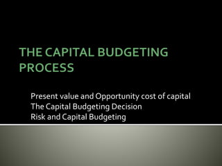 Present value and Opportunity cost of capital
The Capital Budgeting Decision
Risk and Capital Budgeting
 