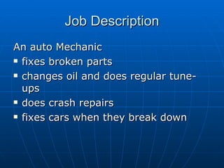 The Career Of Auto Mechanic 2 New | PPT