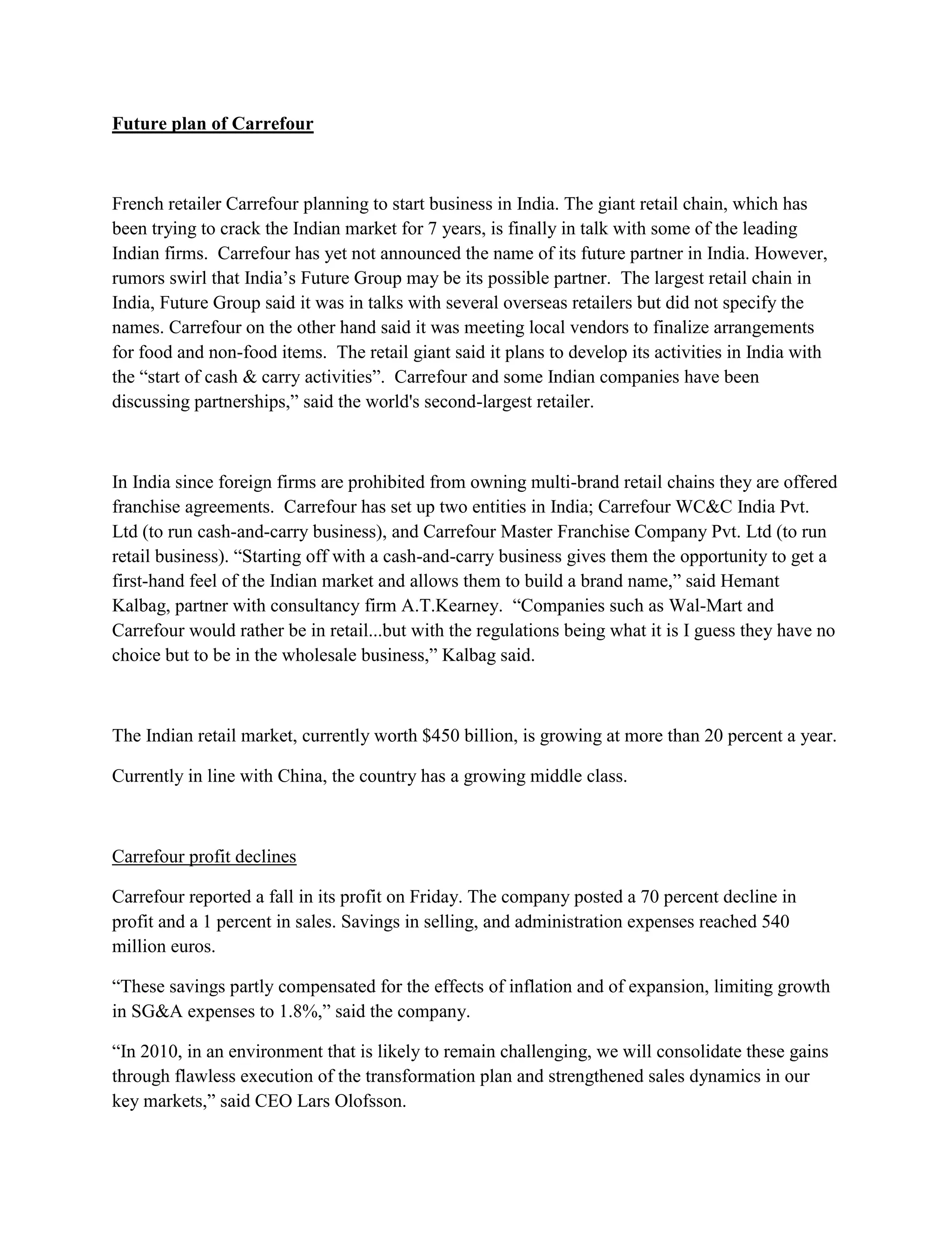 The carrefour assignment