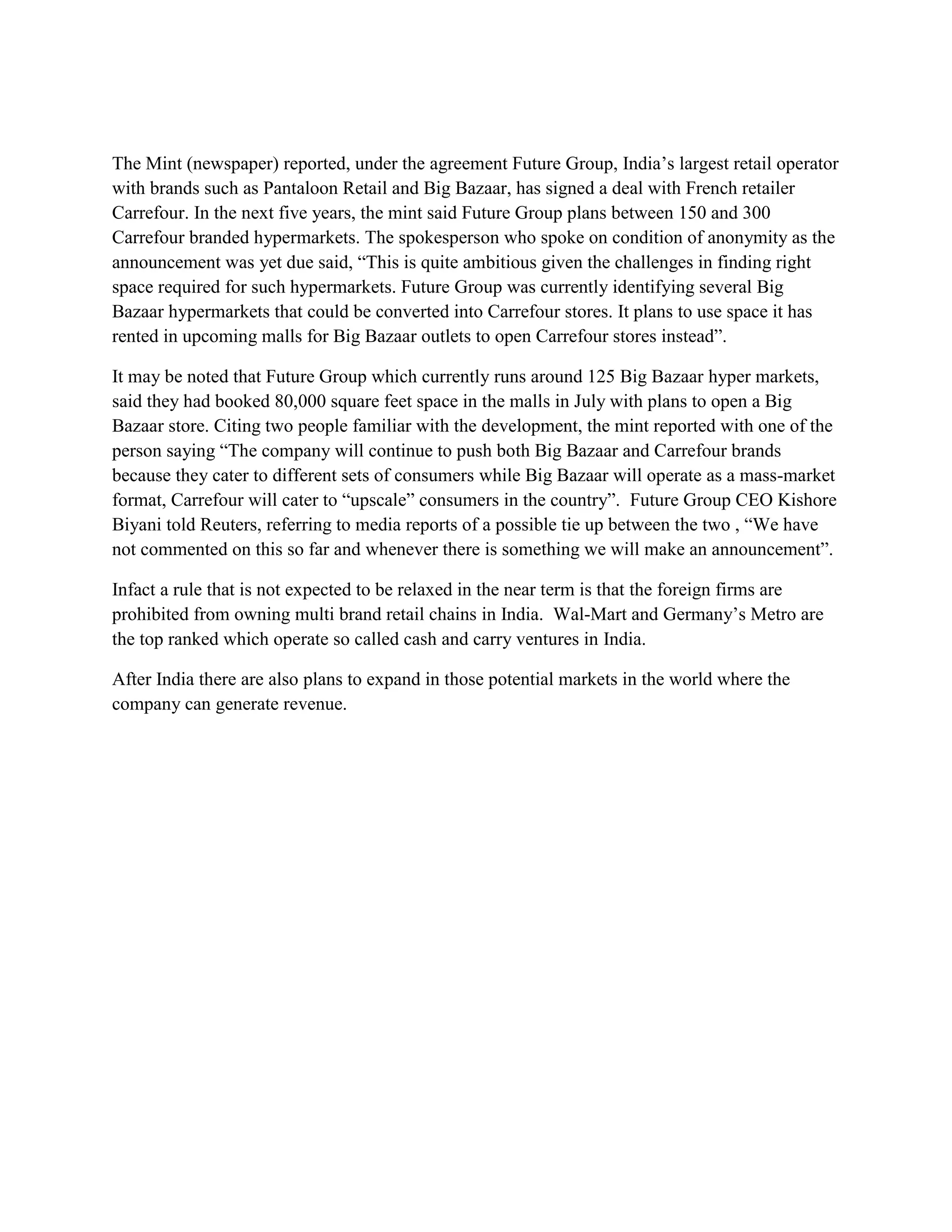 The carrefour assignment