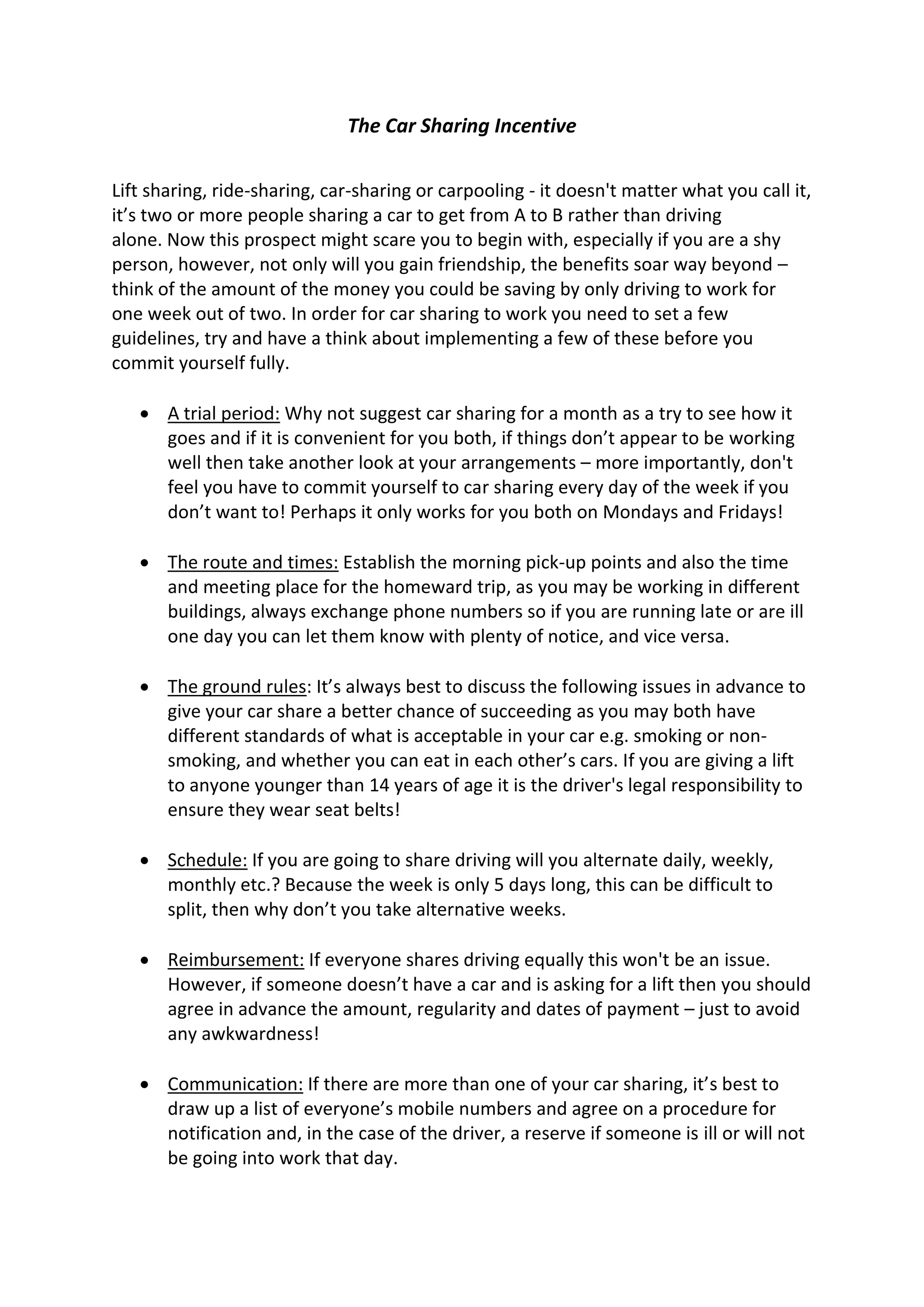 The Car Sharing Incentive | DOCX