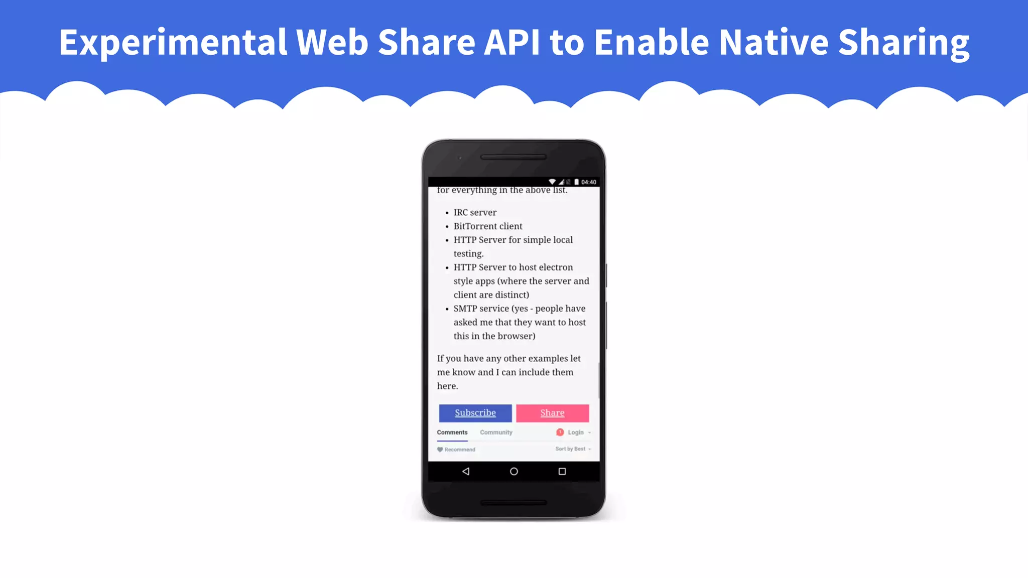 Experimental Web Share API to Enable Native Sharing
 