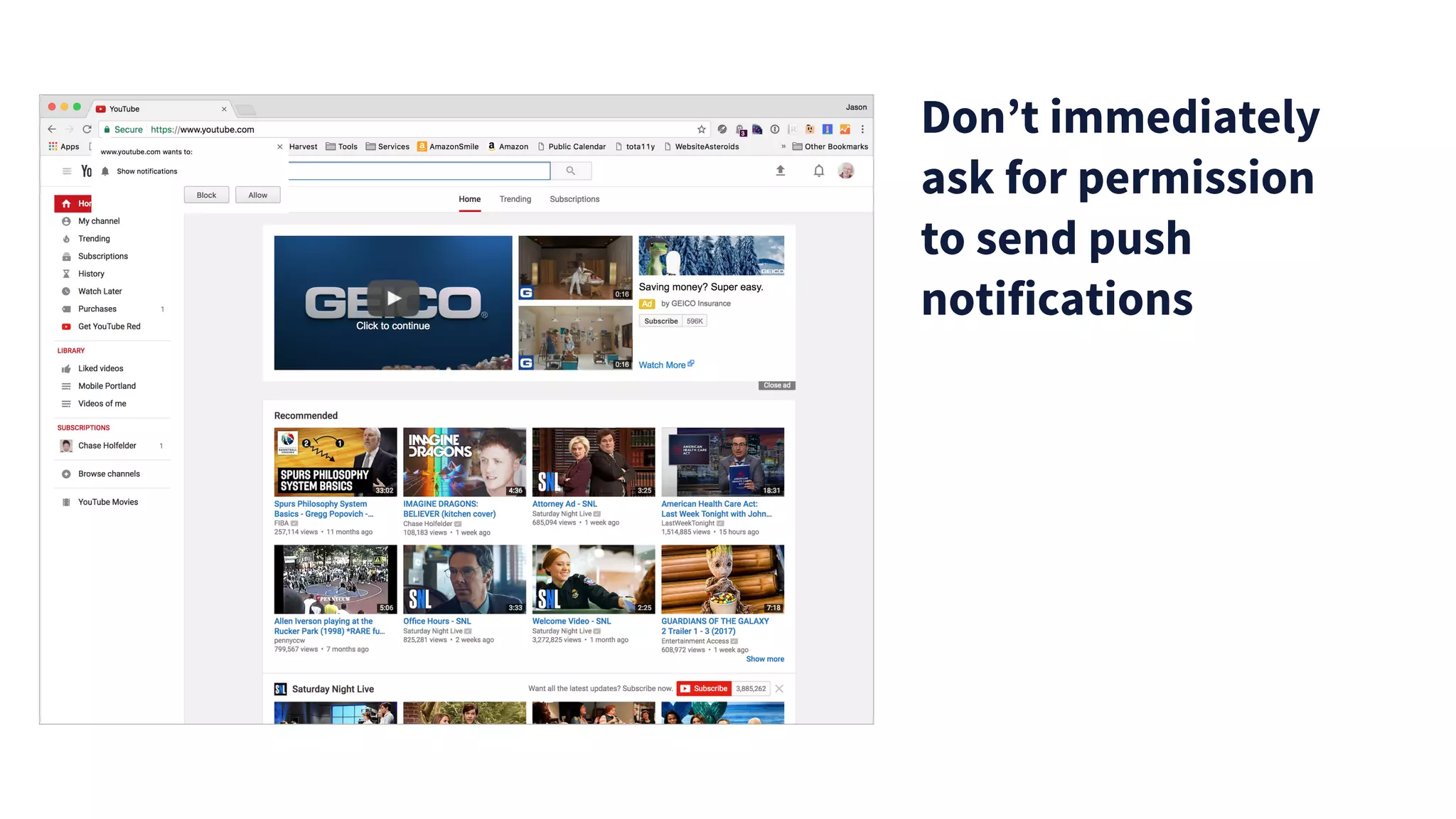 Don’t immediately
ask for permission
to send push
notifications
 