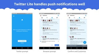 Twitter Lite handles push notifications well
Browser prompt Confirm and CustomizeTwitter prompt
 