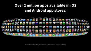 Over 2 million apps available in iOS
and Android app stores.
Source: Statista, http://bit.ly/2fleesH | Photo by Blake Patterson, http://bit.ly/2foGNpj
 
