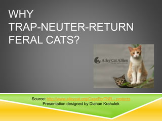 WHY
TRAP-NEUTER-RETURN
FERAL CATS?
Source: http://www.alleycat.org/CaseForTNR - protects
Presentation designed by Diahan Krahulek
 