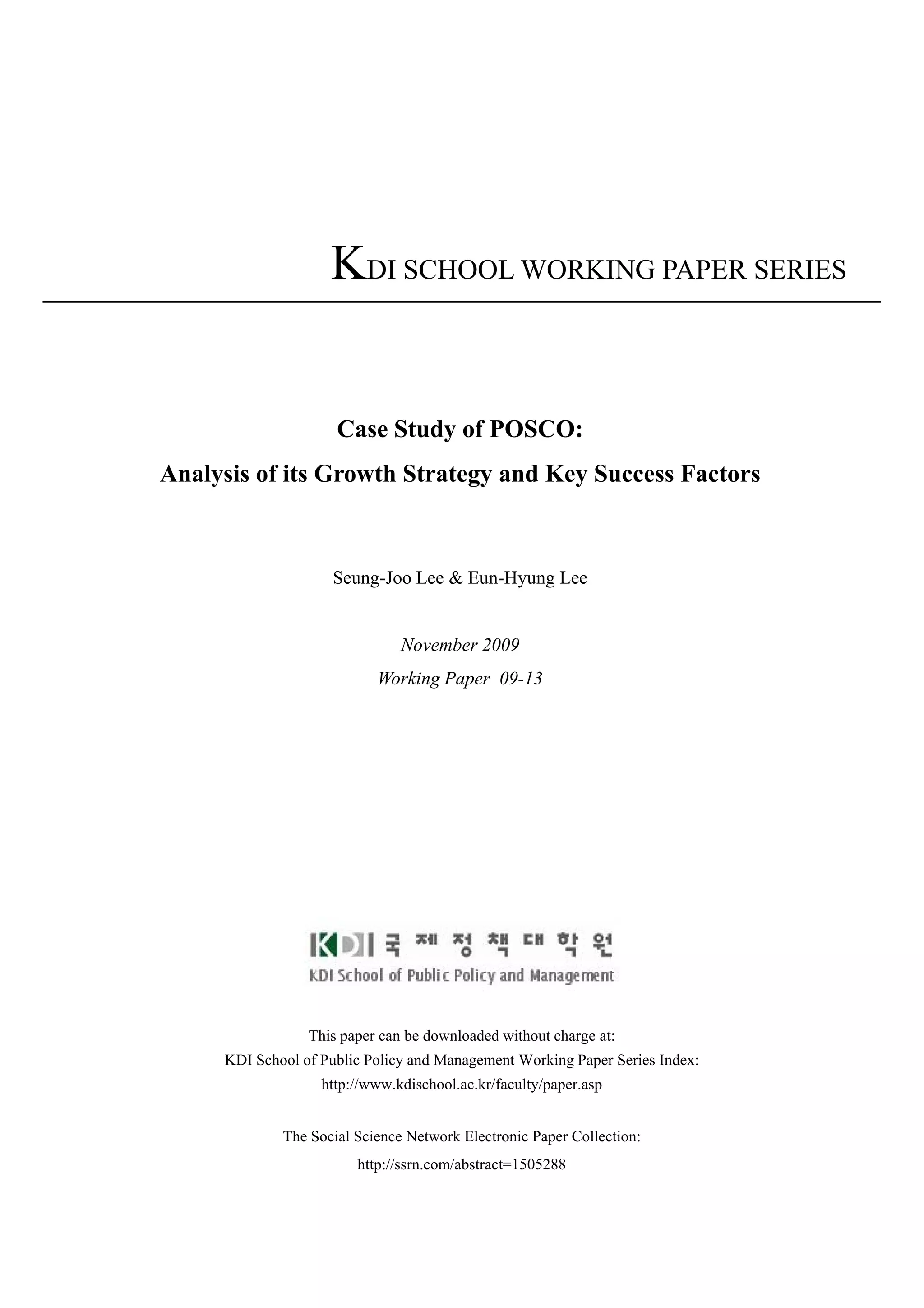 The Case Study of POSCO (Analysis of Its Growth Strategy and Key ...