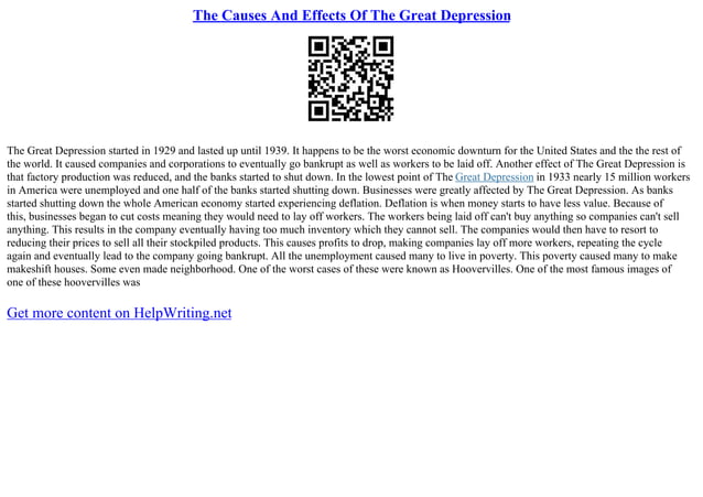 The Causes And Effects Of The Great Depression | PDF