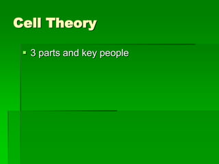 Cell Theory

  3 parts and key people
 