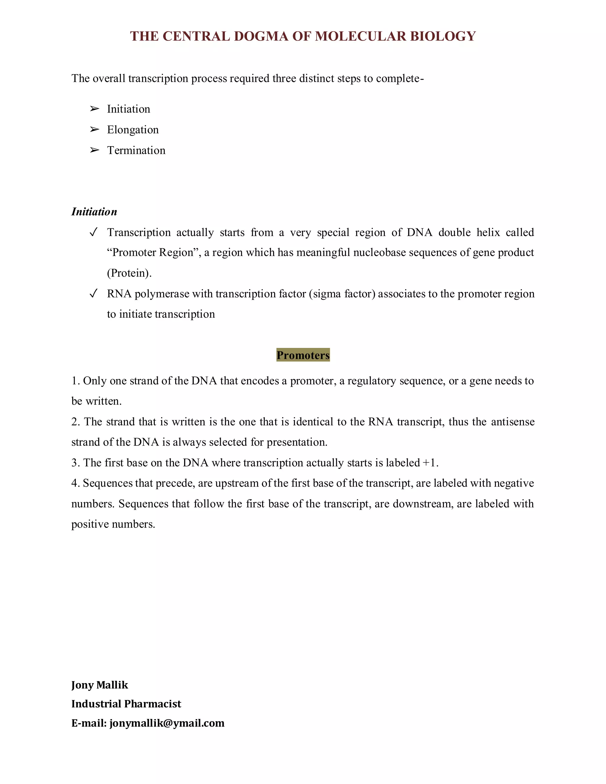 The central dogma of molecular biology | PDF