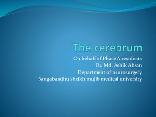 On behalf of Phase A residents
Dr. Md. Ashik Ahsan
Department of neurosurgery
Bangabandhu sheikh mujib medical university
 