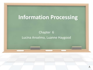 Information Processing

            Chapter 6
 Lucina Anselmo, Luanne Haygood




                                  A
 