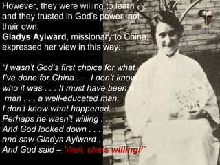 Isobel Kuhn, missionary to China, issued the
following challenge:
“I believe that (in) each generation
God has ‘called’ en...