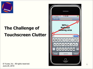 The Challenge of Touchscreen Clutter © Yuvee, Inc.  All rights reserved. June 25, 2010 50%+ Reduced viewing area 