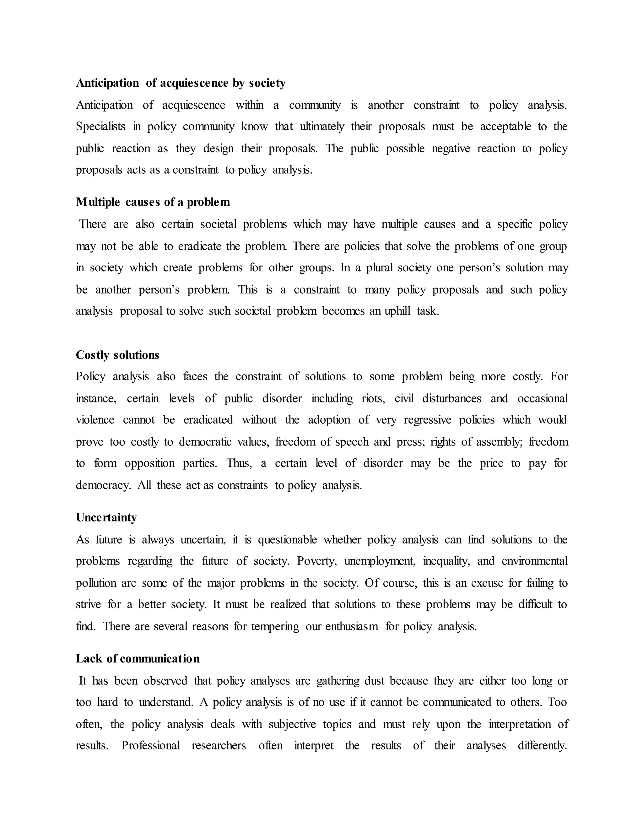 The challenges in policy formulation, policy analysis and ...