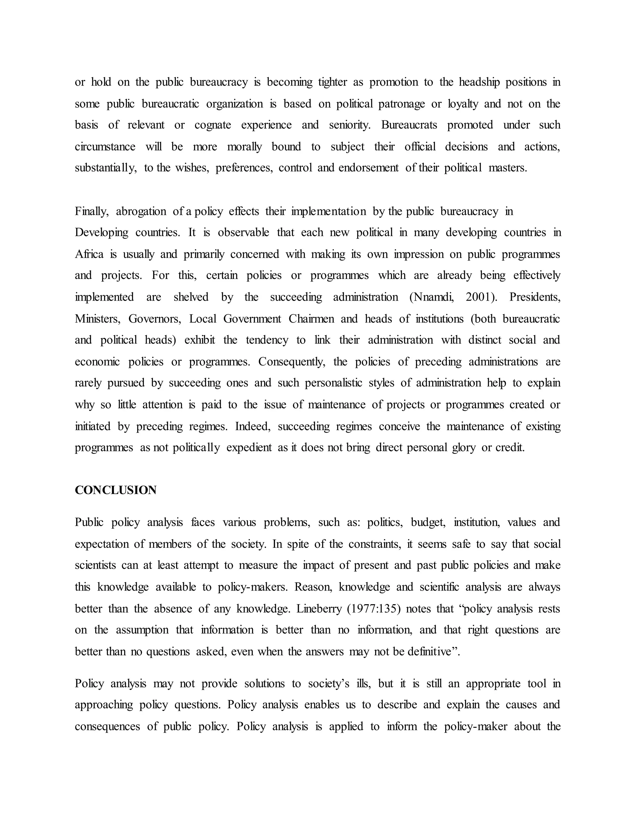 The challenges in policy formulation, policy analysis and ...