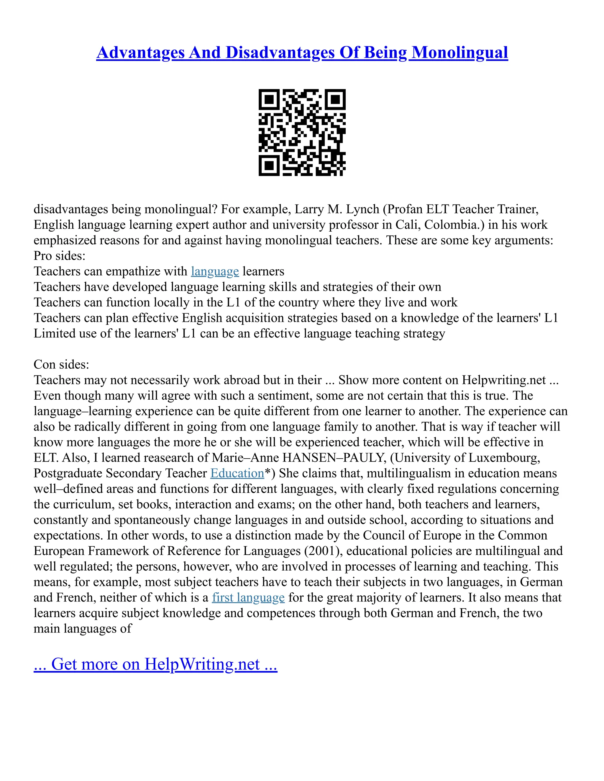 The Challenges Of Multilingualism | PDF