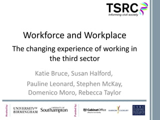 Workforce and Workplace The changing experience of working in the third sector Katie Bruce, Susan Halford,  Pauline Leonard, Stephen McKay, Domenico Moro, Rebecca Taylor 