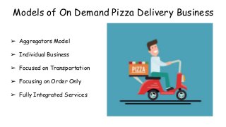 Models of On Demand Pizza Delivery Business
➢ Aggregators Model
➢ Individual Business
➢ Focused on Transportation
➢ Focusing on Order Only
➢ Fully Integrated Services
 