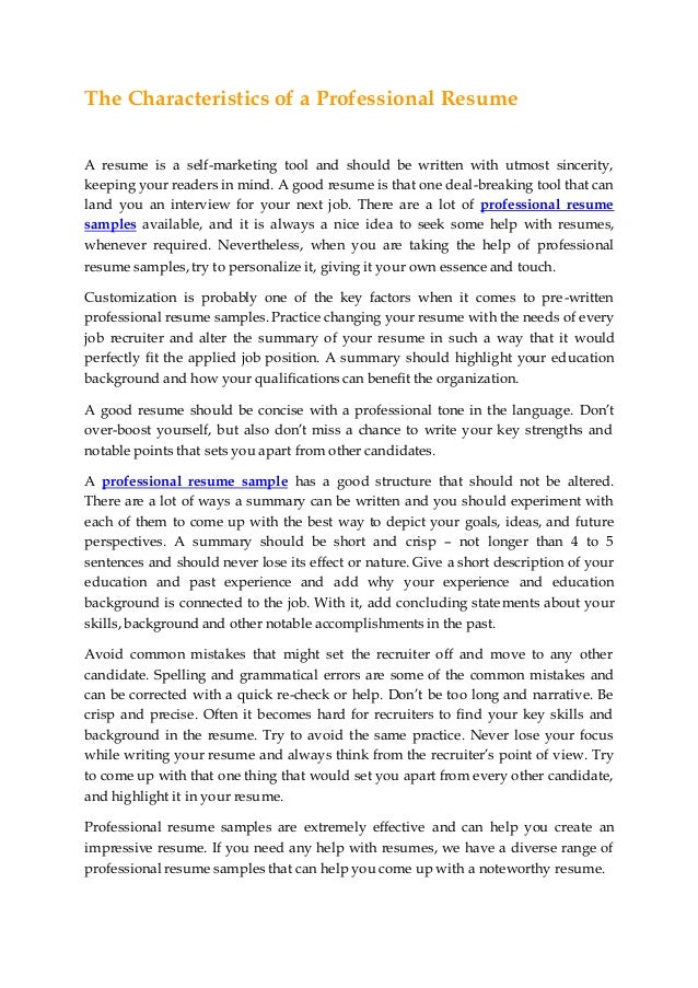 good resume characteristics