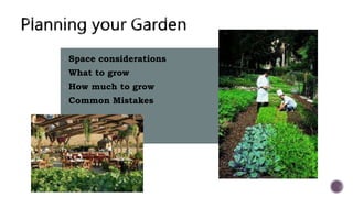  Space considerations
 What to grow
 How much to grow
 Common Mistakes
 