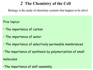 2  The Chemistry of the Cell Biology is the study of chemistry systems that happen to be alive! ,[object Object],[object Object],[object Object],[object Object],[object Object],[object Object]