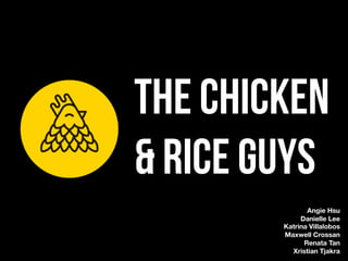 The Chicken
& Rice Guys
Angie Hsu
Danielle Lee
Katrina Villalobos
Maxwell Crossan
Renata Tan
Xristian Tjakra
 