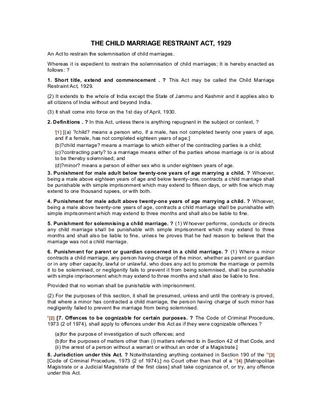 The child marriage restraint act