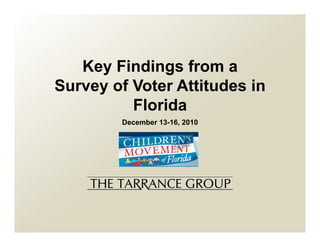 Key Findings from a
Survey of Voter Attitudes in
          Florida
        December 13-16, 2010
 