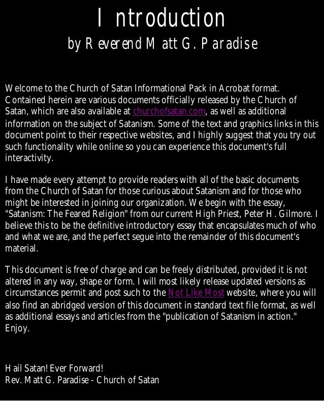 Crucible Theme Essay The Church Of Satan Informational Pack Brainstorming Techniques For Writing Essays also Commentary Essay Examples Essays In Satanism The Church Of Satan Informational Pack Essays In Treasure Island Essay