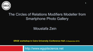 The Circles of Relations Modifiers Modeller from
Smartphone Photo Gallery
SRGE workshop in Cairo University Conference Hall (12-September-2015)
Moustafa Zein
http://www.egyptscience.net
1
 