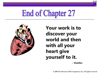 © 2009 The McGraw-Hill Companies, Inc. All rights reserved
27-57
End of Chapter
Your work is to
discover your
world and then
with all your
heart give
yourself to it.
~ Buddha
 