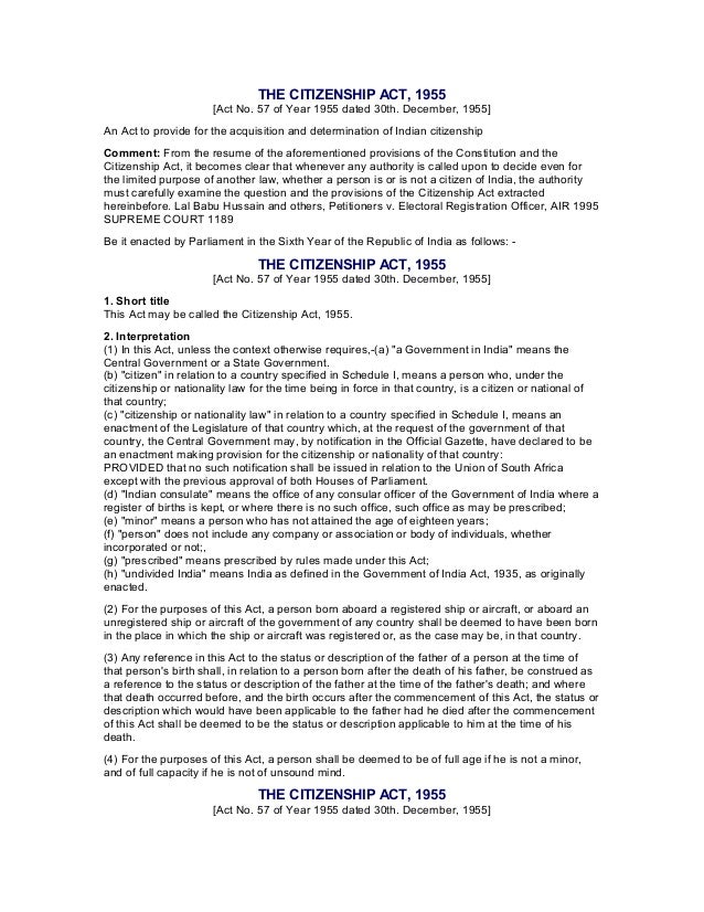 the citizenship act 1955 indian citizenship act