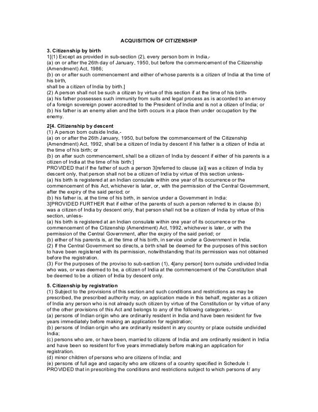 Indian Citizenship Act PDF in Hindi Handwritten Notes