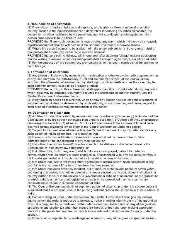 the citizenship act 1955 renunciation of indian citizenship form sample