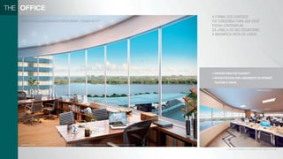 A forma dos edifícios
foi concebida para que você
possa contemplar,
da janela do seu escritório,
a magnífica vista da Lagoa.
perspectiva ilustrativa
office
junções de salas comerciais do edifício berlim - colunas 30 e 31*
• Previsão para piso elevado**.
• Infraestrutura para cabeamento de internet,
telefone e dados.
**Entregue na laje com rebaixo de 7 cm, possibilitando ao cliente instalação de piso elevado.
* Em caso de junção, a mesma deve ser executada por conta do cliente após a entrega da unidade.
perspectiva ilustrativa
 